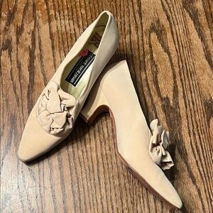 Stuart Weitzman Vintage Satin  Women's Cream Heels with Floral Accent